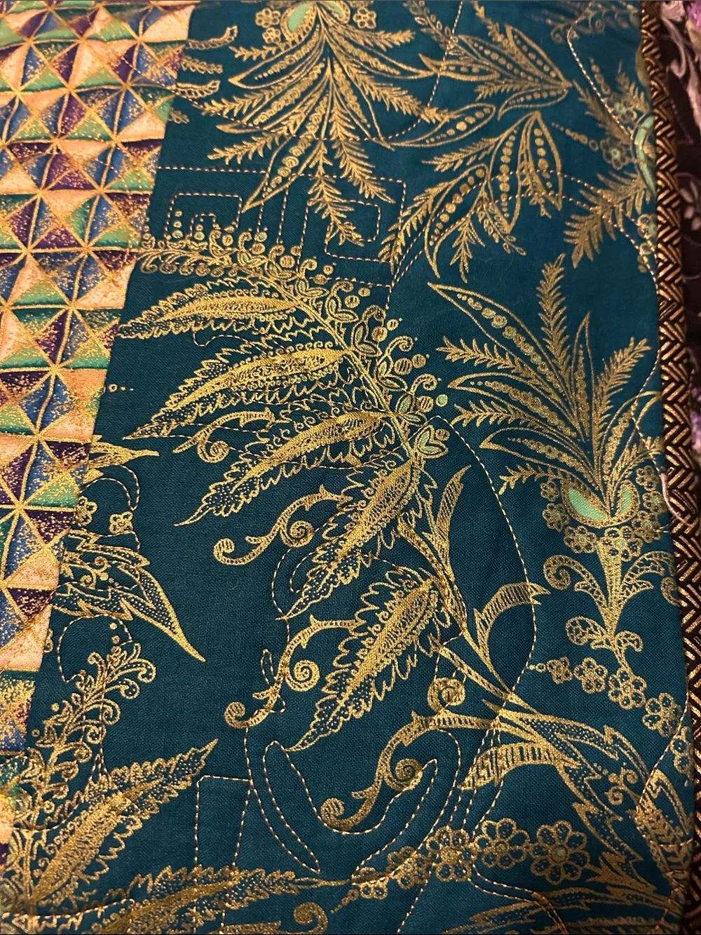 ONE OF A KIND- HANDCRAFTED Quilt W/Pharaoh Stiches, Multicolor Metallic